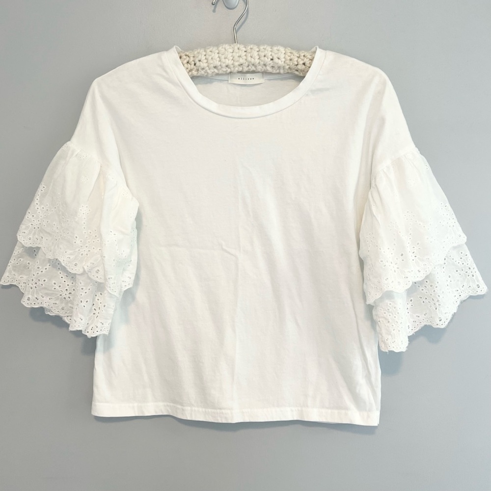all:row White Eyelet Ruffle Sleeve Top